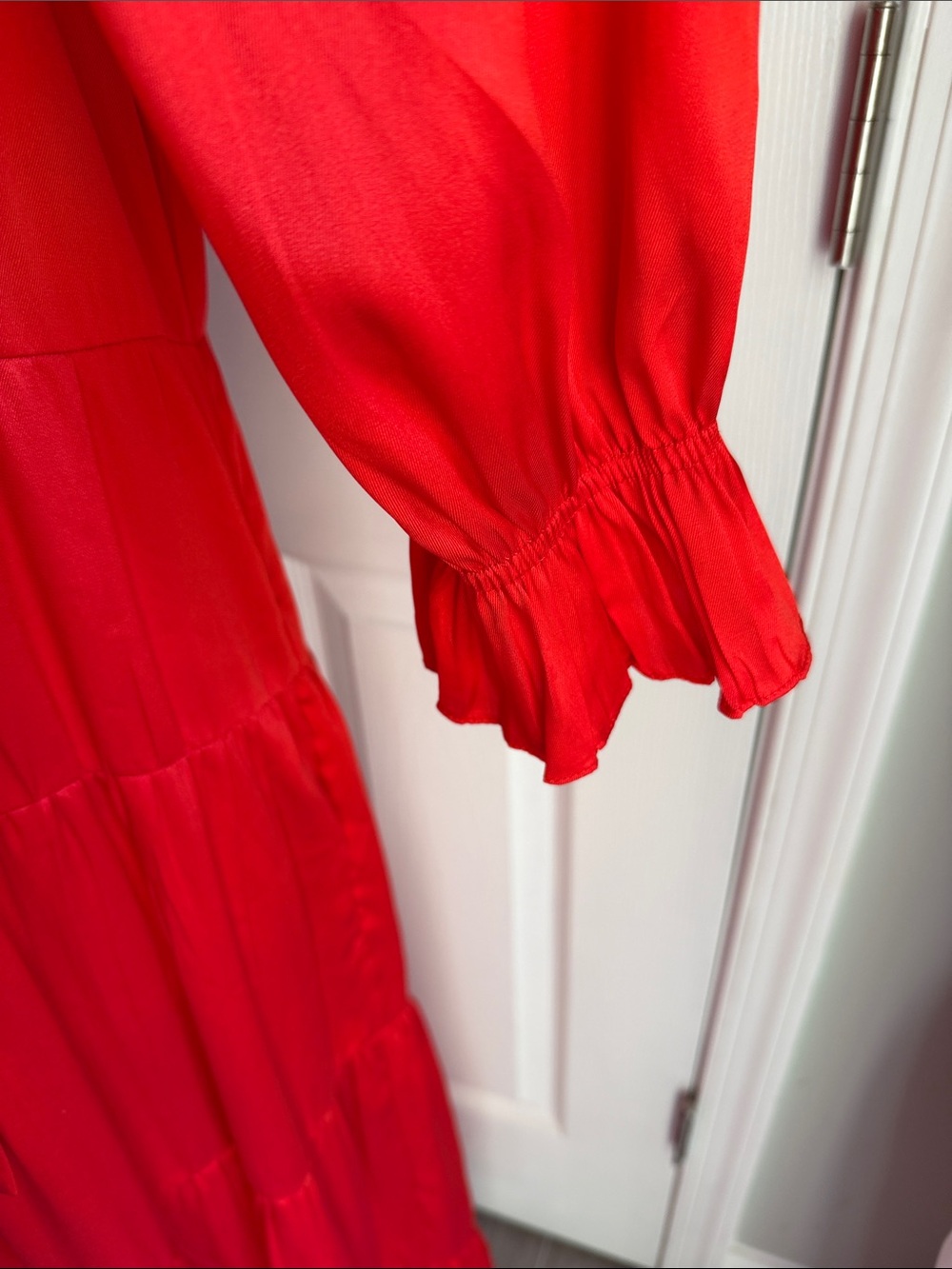 Zara Red Bow-Tie Tiered Maxi Dress Large - Picture 4 of 8